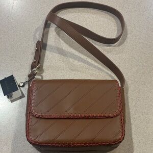 Brooks Brothers Tan Crossbody Bag with Pink/Red Stitching - NWT